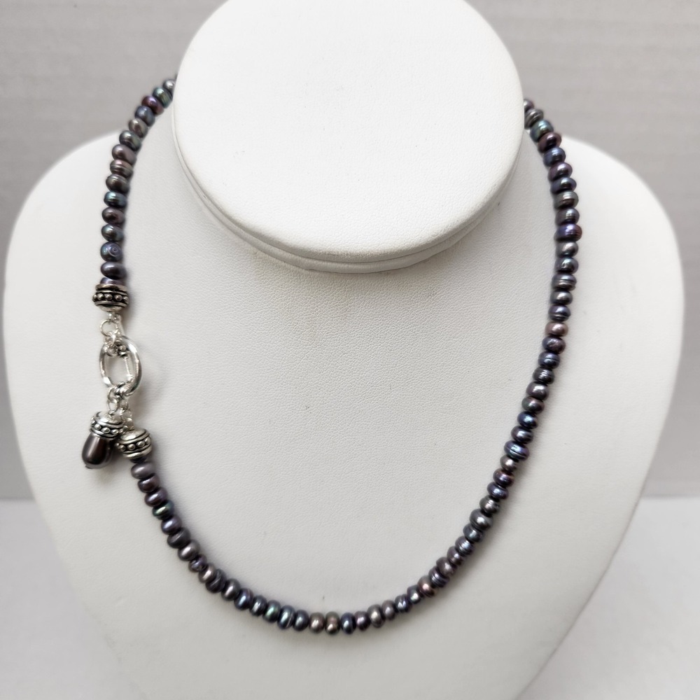 Premier Designs Shades Of Gray Necklace 18" Freshwater Pearl Silver Plate Toggle